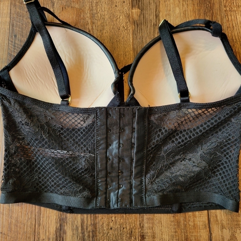 Victoria's Secret Very Sexy Black Faux Leather Lace Mesh Push Up Corset Top - Picture 5 of 8